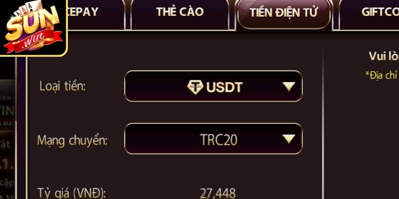 Hướng dẫn nạp tiền Sunwin qua USDT chuẩn xác cho tân thủ